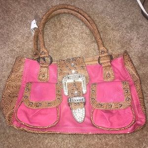 Pink and Brown Purse with A Lot of storage